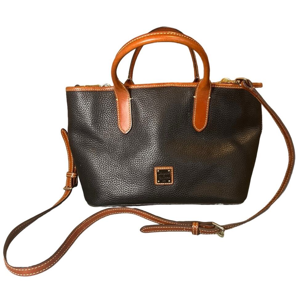 Dooney & Bourke Purse Brielle Satchel Black Pebble Leather Brown Shoulder Bag